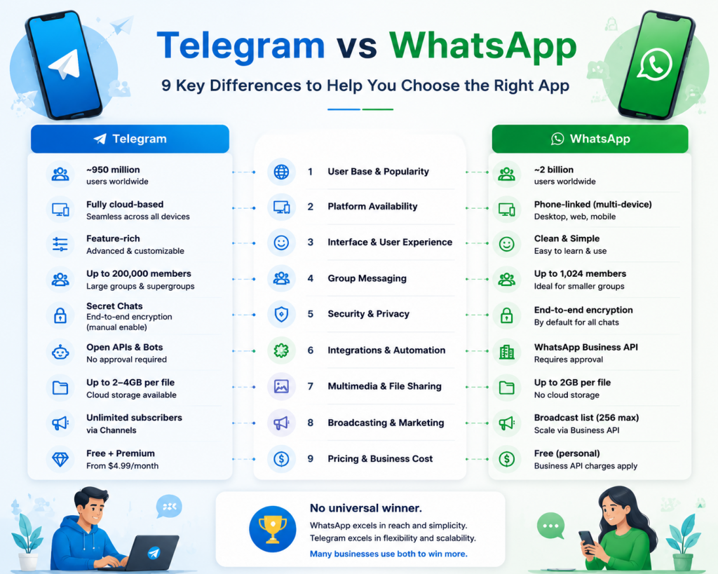 Telegram vs WhatsApp: 9 điểm khác biệt chính giúp bạn chọn ứng dụng phù hợp